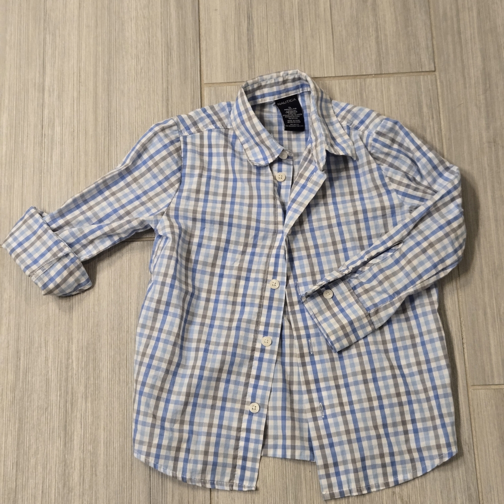 Nautica Boy's Blue and Gray Plaid Button Down Shirt Size 5